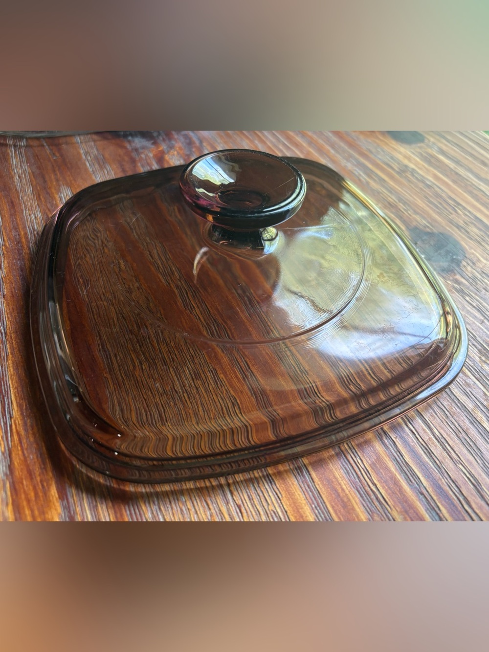Pyrex A7C brown Glass Square Lid with Knob